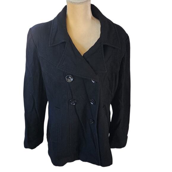 Towne London Fog Black Wool Blend Pea Coat Size XL - Picture 1 of 7